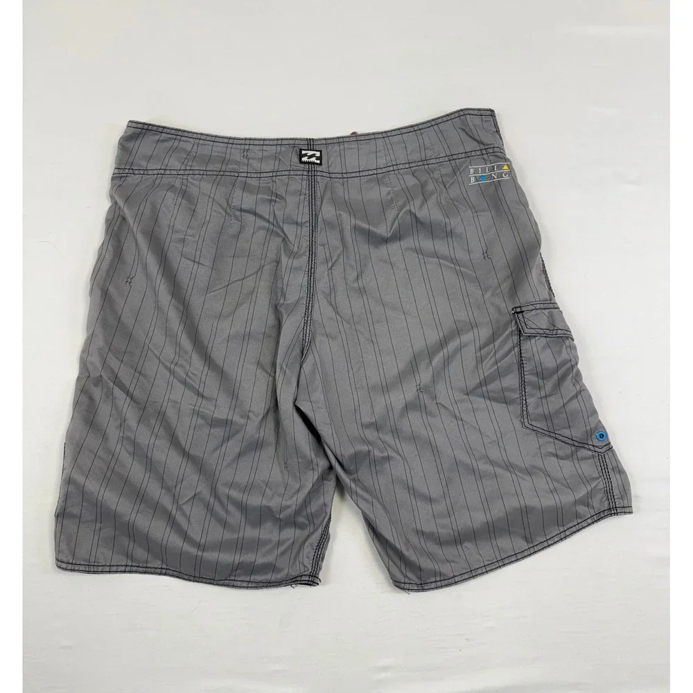 Billabong‎ Mens Grey Pinstripe Board Shorts Cargo Pocket Swim Trunks Size 38